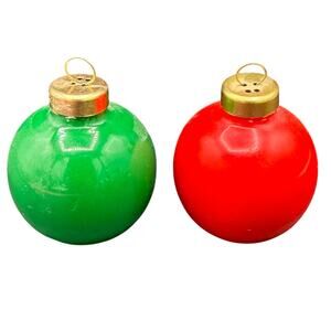 Vintage Christmas Ball Bulb Ornament Salt & Pepper Shaker Red & Green gold Top